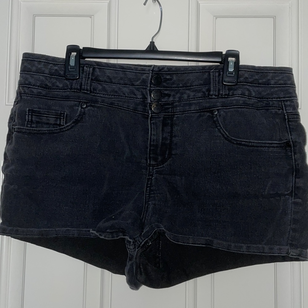 Black denim shorts